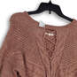 NWT Womens Pink Criss-Cross Keyhole Neck Long Sleeve Pullover Sweater Sz L image number 3