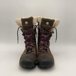 Womens Brown Purple 52005-SBGN Round Toe Lace Up High Snow Boots Size 9.5