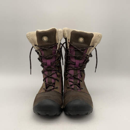 Womens Brown Purple 52005-SBGN Round Toe Lace Up High Snow Boots Size 9.5 image number 1