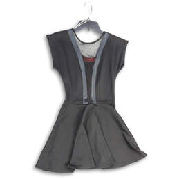 Womens Black Lace Trim Short Sleeve Crew Neck Fit & Flare Dress Size Large
