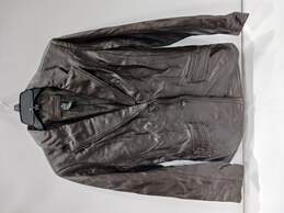 Women's Button Down Brown Leather Jacket Sz 10
