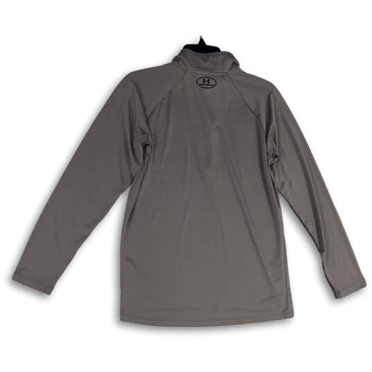 Mens Gray Mock Neck Long Sleeve 1/4 Zip Pullover Track Jacket Size S image number 2
