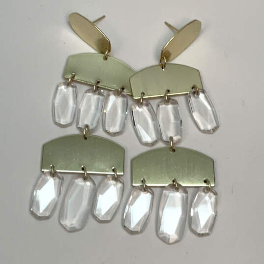 Designer Kendra Scott Gold-Tone Hammered Clear Glass Dangle Earrings image number 2