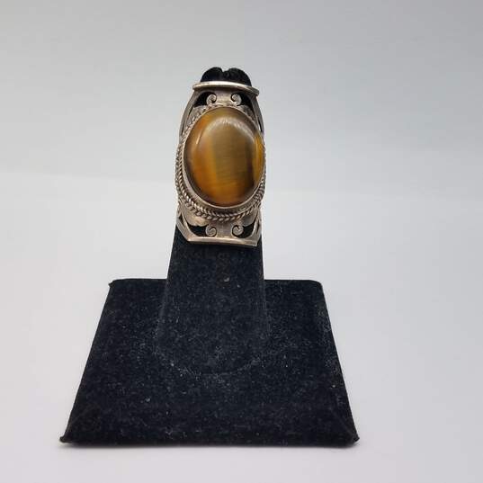 Sterling Silver Tiger Eye Open Work Sz 6 3/4 Ring 12.7g image number 2