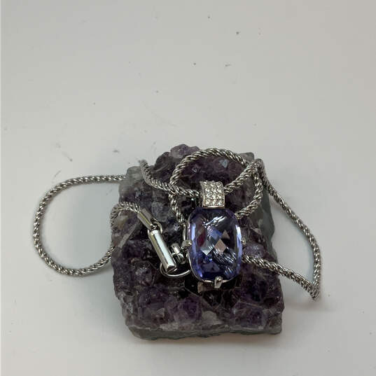 Designer Swarovski Silver-Tone Purple Crystal Cut Stone Pendant Necklace image number 1