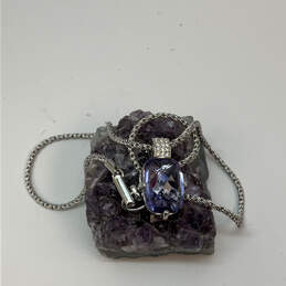Designer Swarovski Silver-Tone Purple Crystal Cut Stone Pendant Necklace
