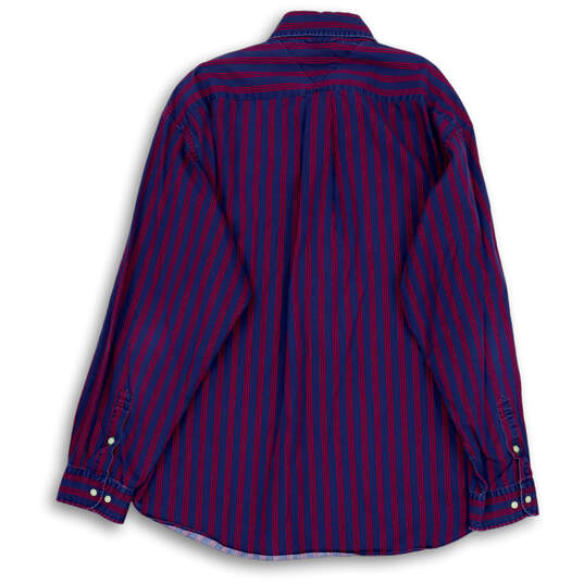 Mens Blue Red Striped Pocket Collared Long Sleeve Button-Up Shirt Size XL image number 2