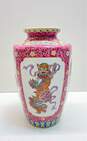 Oriental Table Vase Dragon / Foo Dog Motif 12in Tall Asian Pottery image number 3