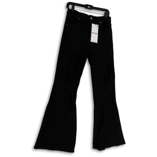 NWT Womens Black Dark Wash Stretch Pockets Denim 90's Flared Jeans Size 5 image number 1