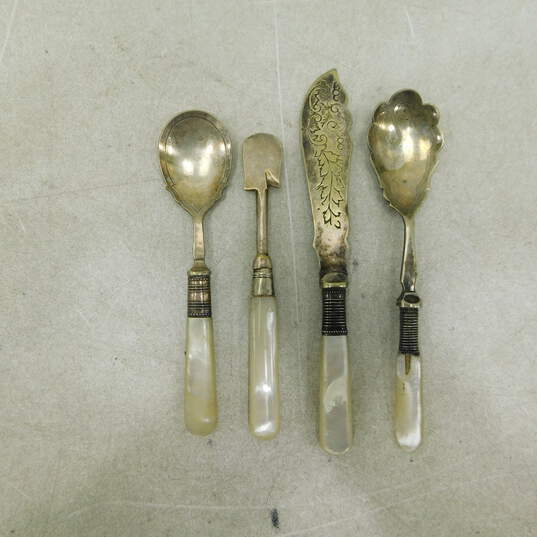 Assorted Vintage Serving Utensils Olive Sugar Tongs Cocktail Tools Mother of Pearl Silver image number 2