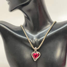 Designer Brighton Silver-Tone Bibi Heart Gem Link Chain Pendant Necklace