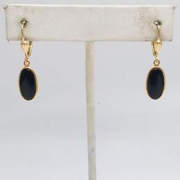 14K Gold Oval Onyx Drop Earrings 2.1g