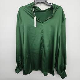 Green Zip Up Long Sleeve Blouse