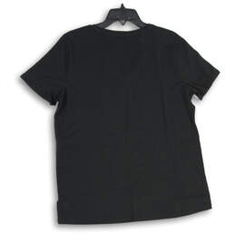 Womens Black Printed Short Sleeve V-Neck Pullover Blouse Top Size Large alternative image