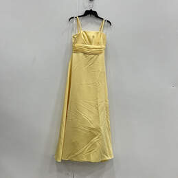Womens Yellow Ruched Sleeveless Square Neck Zip Bridesmaid Maxi Dress Sz 16
