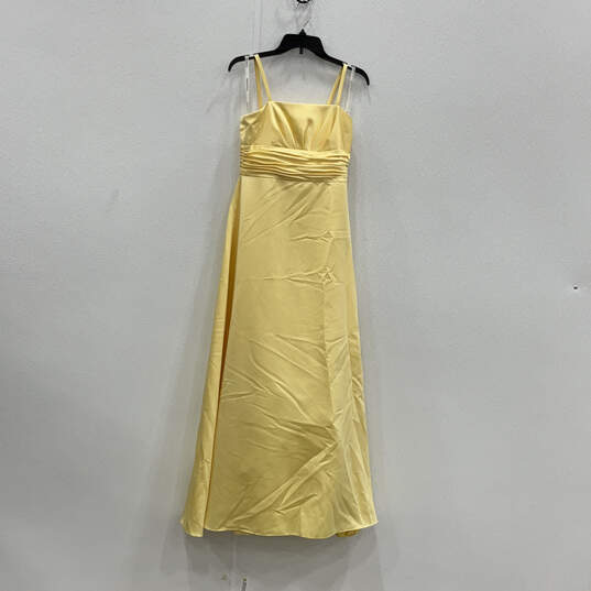 Womens Yellow Ruched Sleeveless Square Neck Zip Bridesmaid Maxi Dress Sz 16 image number 1