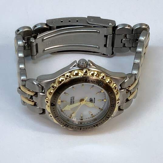 Designer Fossil Blue AM-3109 Two Tone Chain Strap Round Analog Quartz Wristwatch image number 2