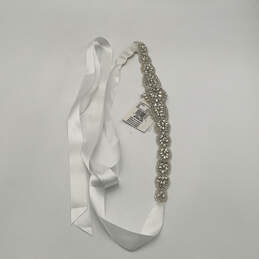 NWT Womens White Clear Rhinestone Bling Ribbon Sash Wedding Dress Belt
