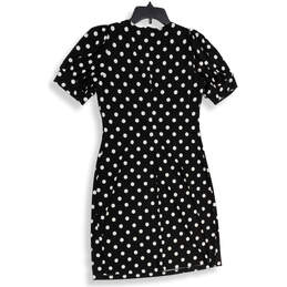 Womens Black White Polka Dot V-Neck Short Sleeve A-Line Dress Size 4 alternative image