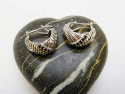 Judith Ripka Sterling Silver Sapphire Ridged Hoop Earrings 14.5g