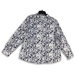 NWT Womens White Navy Floral Spread Collar Long Sleeve Button-Up Shirt XL