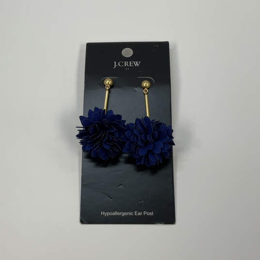 Designer J. Crew Gold-Tone Blue Pom Pom Fashionable Drop Earrings image number 3