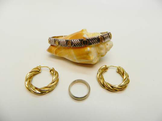 Milor & Artisan 925 & Vermeil Chunky Twisted Hoop Earrings Puffed Screws & Panels Bracelet & Band Ring 27.3g image number 1