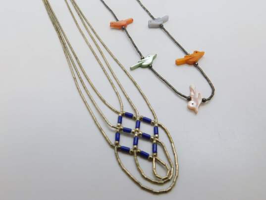 925 Liquid Silver Lapis & Mother Pearl Southwestern Style Necklaces image number 1