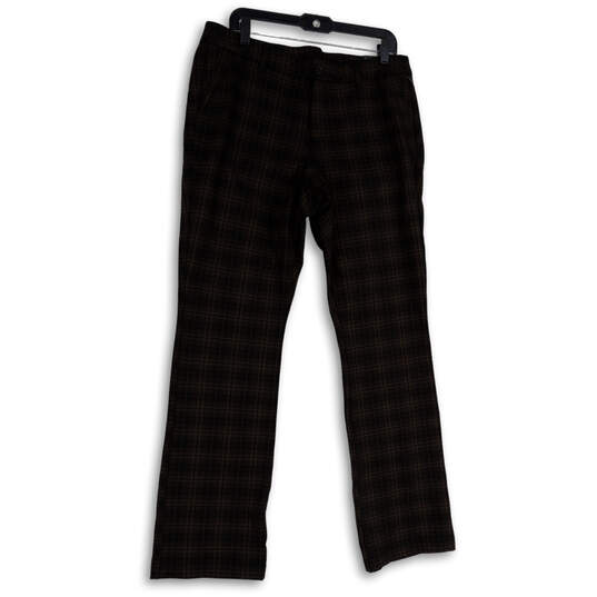 NWT Womens Brown Black Plaid Flat Front Straight Leg Dress Pants Size 14W image number 1