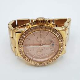 Michael Kors 40mm Case Size Pink Baguette Crystal Bezel Gold Tone Chronograph Stainless Steel Quartz Watch alternative image