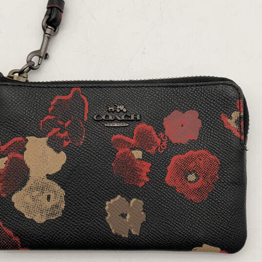 Womens Black Red Floral Leather Zipper Detachable Strap Wristlet Wallet image number 5
