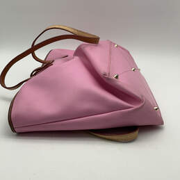 Womens Pink Brown Leather Inner Pocket Bottom Studded Zipper Tote Bag alternative image