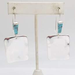 Robert Lee Moris Silver Tone Turquoise-Like Square Dangle Earrings 10.5g