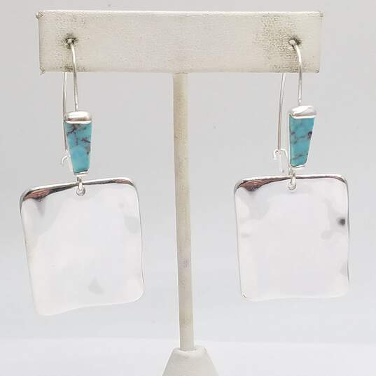 Robert Lee Moris Silver Tone Turquoise-Like Square Dangle Earrings 10.5g image number 1