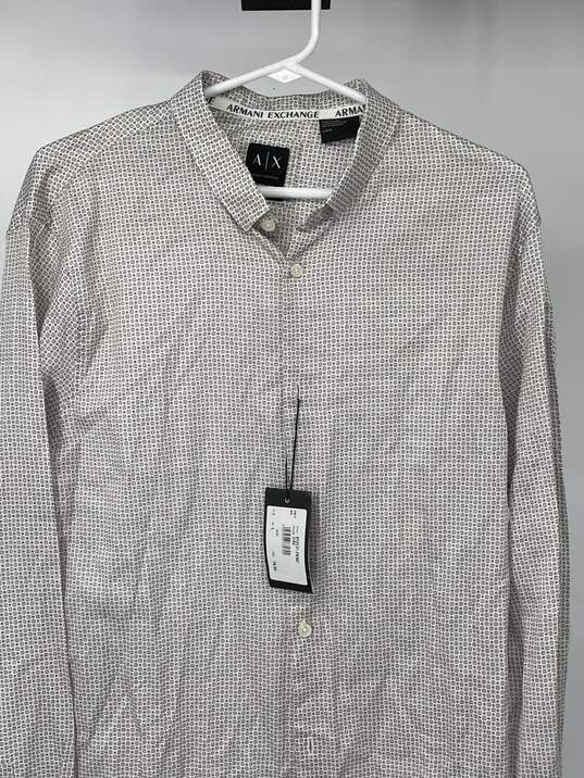 Mens White Geometric Collared Regular Fit Button-Up Shirt Sz L T-0531469-E image number 2