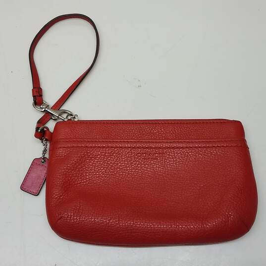Coach New York Red Pebbled Leather Wristlet Pouch image number 1