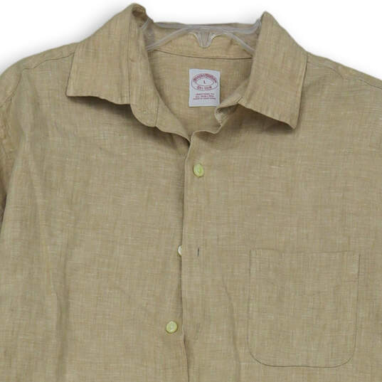 Mens Ivory Short Sleeve Spread Collar Pockets Button-Up Shirt Size Large image number 3