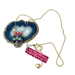 NWT Designer Betsey Johnson Gold-Tone Black Zombie Skull Pendant Necklace alternative image