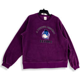 Womens Purple Graphic Crew Neck Long Sleeve Pullover Sweatshirt Size L