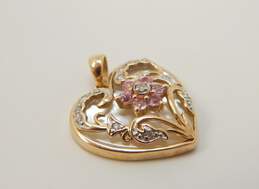10K Yellow Gold 0.07 CTTW Diamond Pink Topaz & Mother Of Pearl Heart Pendant 3.3g