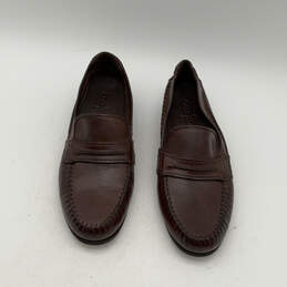 Mens Brown Leather Braided Moc Toe Slip On Loafers Shoes Size 7.5 M