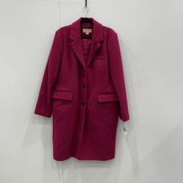 NWT Michael Michael Kors Womens Magenta Button Front Long Overcoat Size XXL