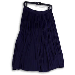 Womens Blue Pleated Elastic Waist Pull-On Midi A-Line Skirt Size Medium