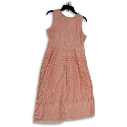 NWT Womens Pink Floral Lace Overlay Sleeveless Pleated A-Line Dress Size L