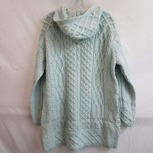 QVC seafoam green cable knit full zip merino wool hooded sweater M image number 3