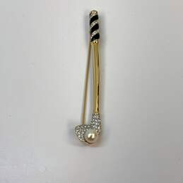 Designer Swarovski Gold-Tone Clear Crystal Black Enamel Pin Brooch alternative image