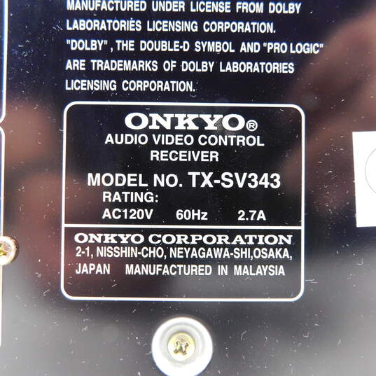 Onkyo Model TX-SV343 Audio Video Control Receiver w/ Attached Power Cable image number 2