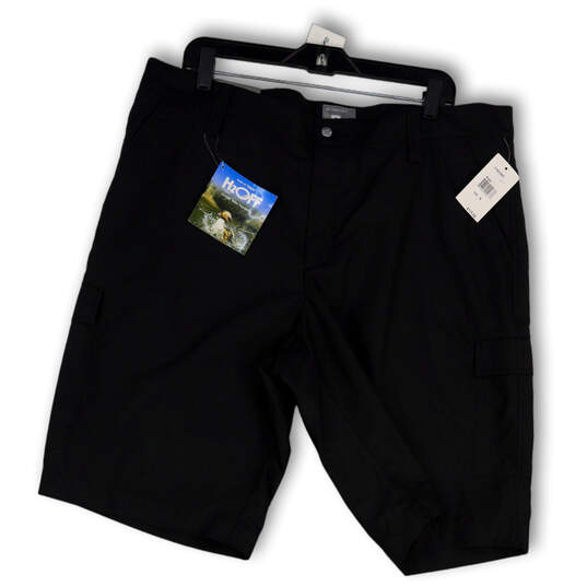 NWT Mens Black Flat Front Mid Rise Pockets Golf Cargo Shorts Size 38 image number 1