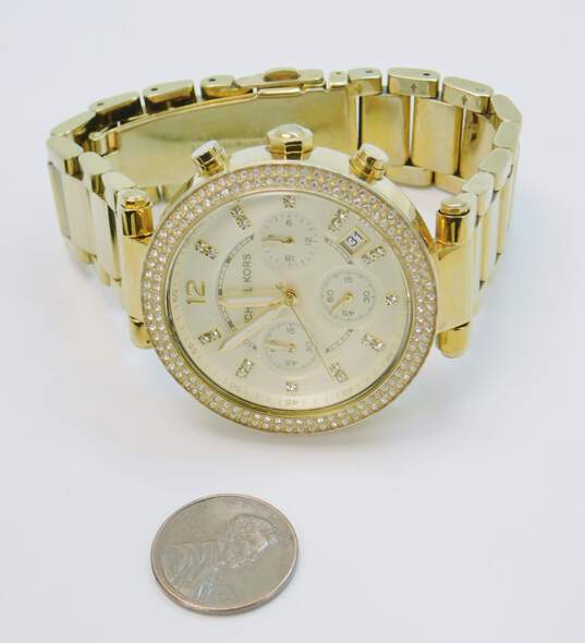 Michael Kors MK-5354 Icy CZ Bezel Chronograph Watch & Betsey Johnson Heart Pendant Necklace 162.1g image number 6
