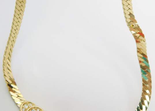 Christian Dior Goldtone Faux Pearl & Rhinestones Pendant Herringbone Chain Necklace & Matching Drop Post Earrings Set 25g image number 3